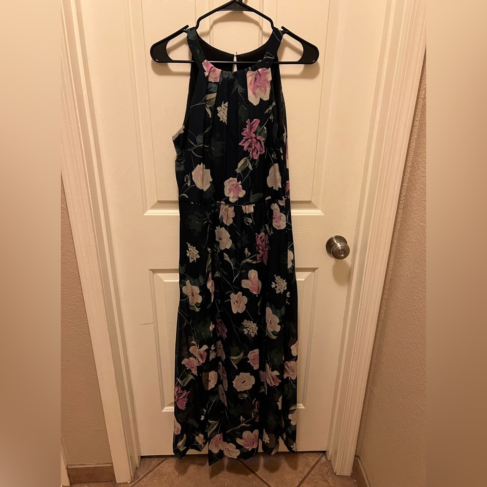 Navy floral halter dress